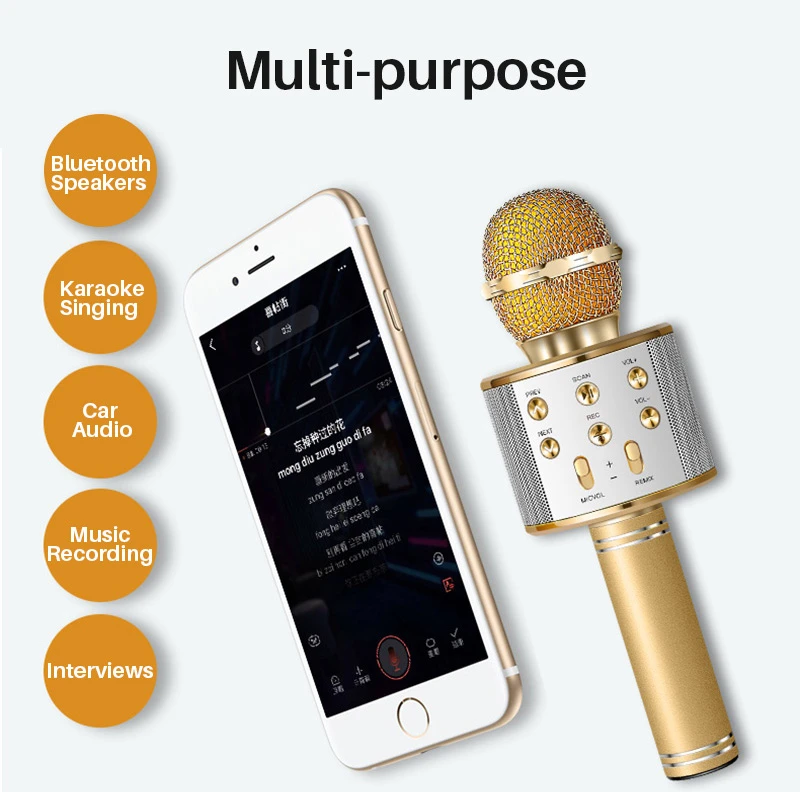 Microphone karaoké à Condensateur, Barre de son, Portable, UHF, sans Fil,  Bluetooth